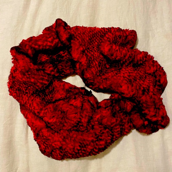 Saks Rabbit Fur Infinity Scarf - Red/Black - Picture 1 of 2